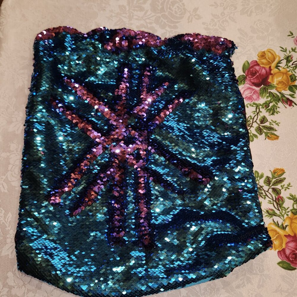 Mermaid Reversible Flip Sequin Drawstring Backpac… - image 2